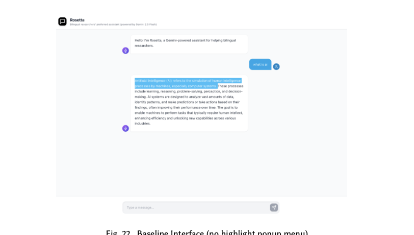 Baseline Rosetta interface with no highlight popup menu