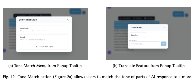 Tone Match menu and Translate dialog opened from the tooltip
