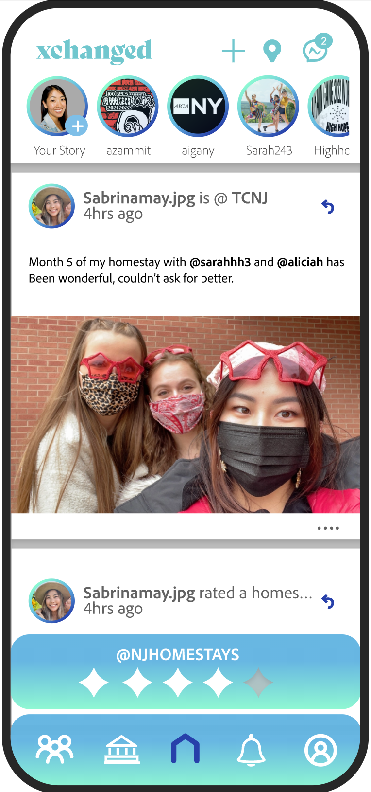 Medium-fidelity university screen: The College of New Jersey with exchange and international counts, ratings, reviews, and population